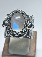 Vintage SJ Sterling Silver Rainbow Moonstone Statement Ring 20.5g Sz. 8.5