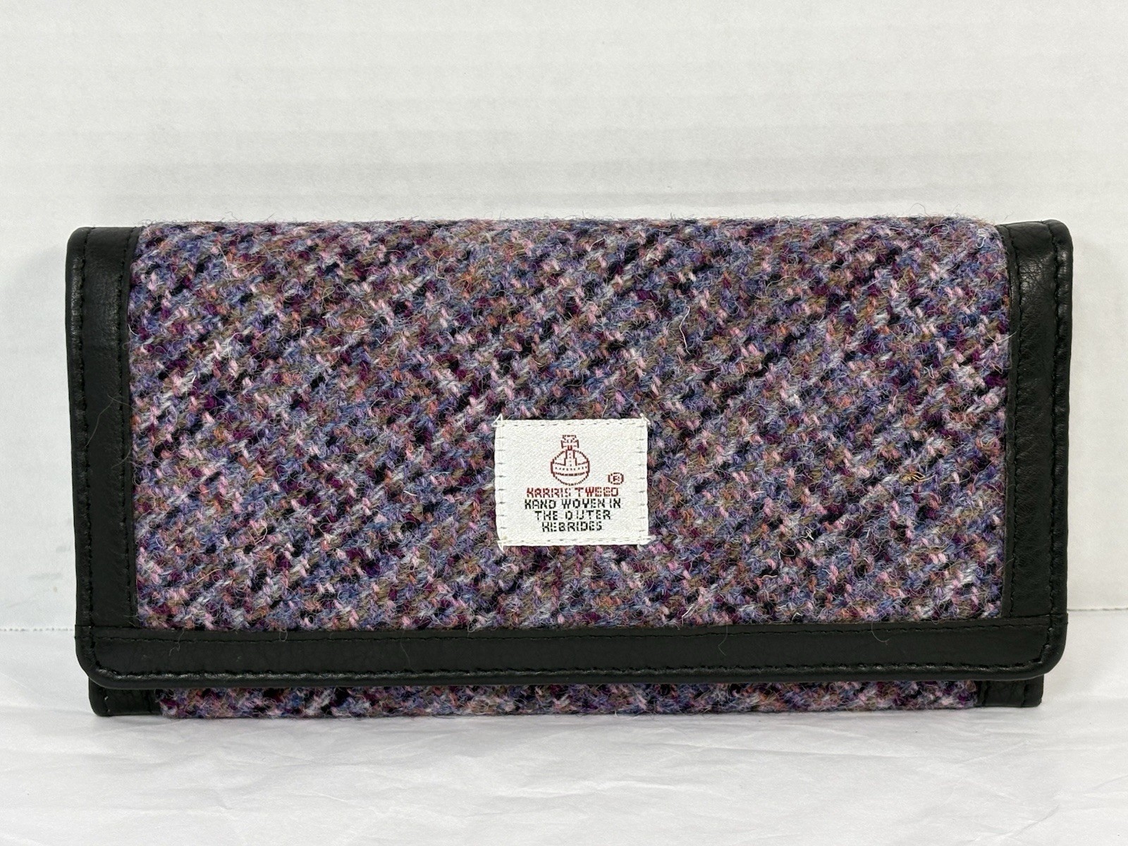 Harris Tweed Button Clasp Purple Wallet -  Hand Woven In Scotland - 100% Wool
