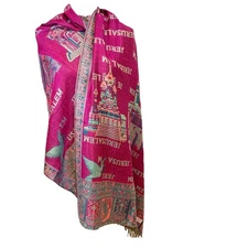 Cashmere Scarf Gift From Jerusalem Wrap Fringe Printed  Birds Temple City  READ
