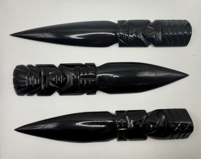 Hand Carved Obsidian Knife | Volcanic Glass Decorative Carving 