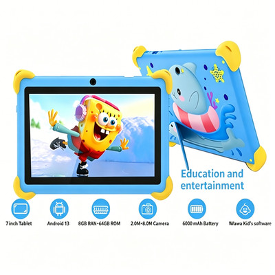 HD IPS Touch Screen Kids Tablet 7'' GMS Android 13 8GB+64GB 6000mAh for Study