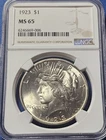 1923 $1 Silver Peace Dollar - Frosty PQ Coin - NGC MS 65!