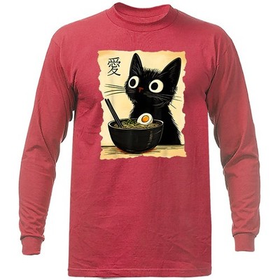 Kawai Cat Eating Ramen Noodle-Japanese Anime Manga Long Sleeve T-shirt
