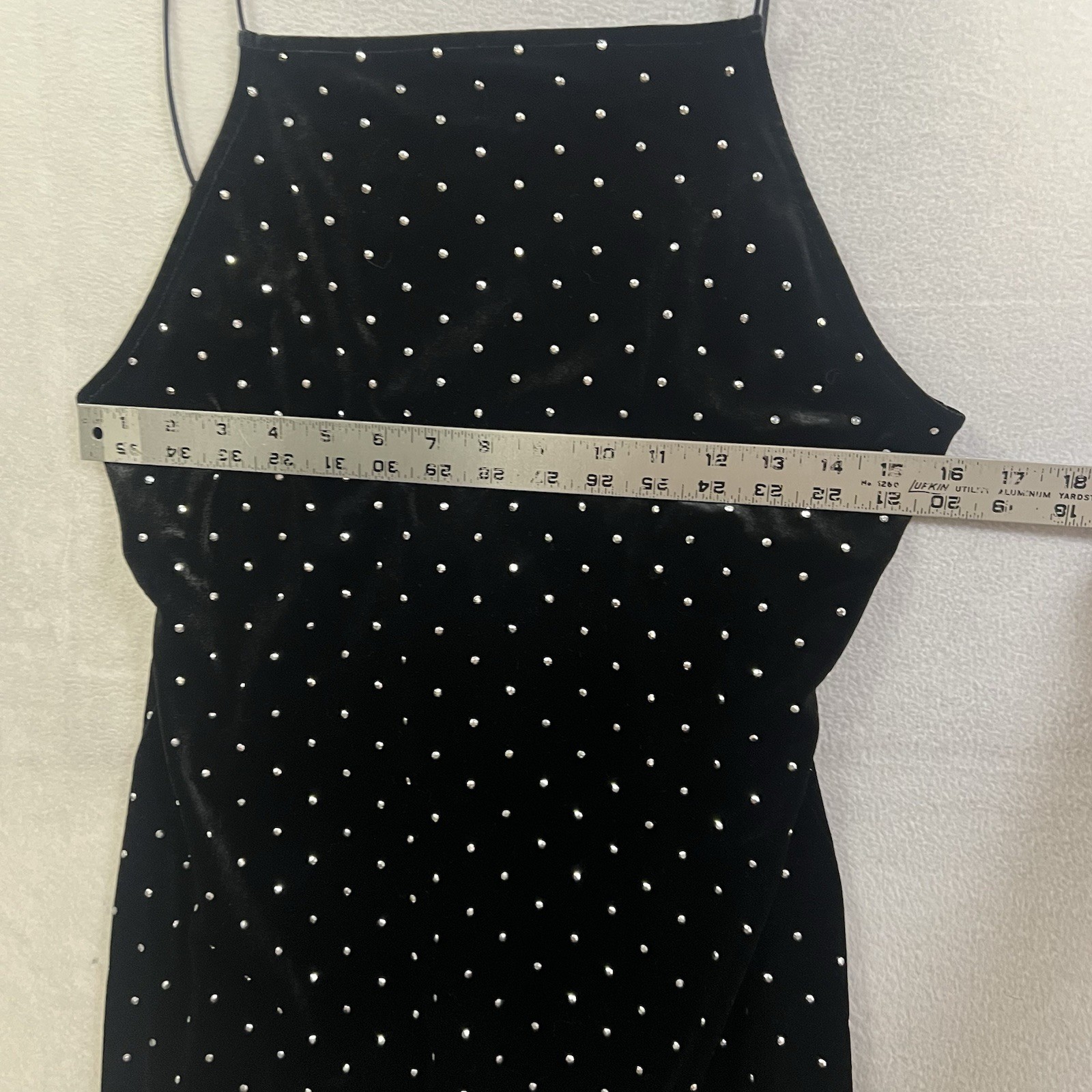 H&M Black Velvet Dress Sleeveless Rhinestone Mini Spaghetti Strap Large NWT thumbnail 5