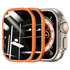 2/1-Pack Privacy Glass Screen Protector Metal Frame For iWatch Series Ultra 3 2