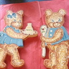 Handmade Wooden Bear Nursery Wall Hangings Set, Brown Blue Multicolor