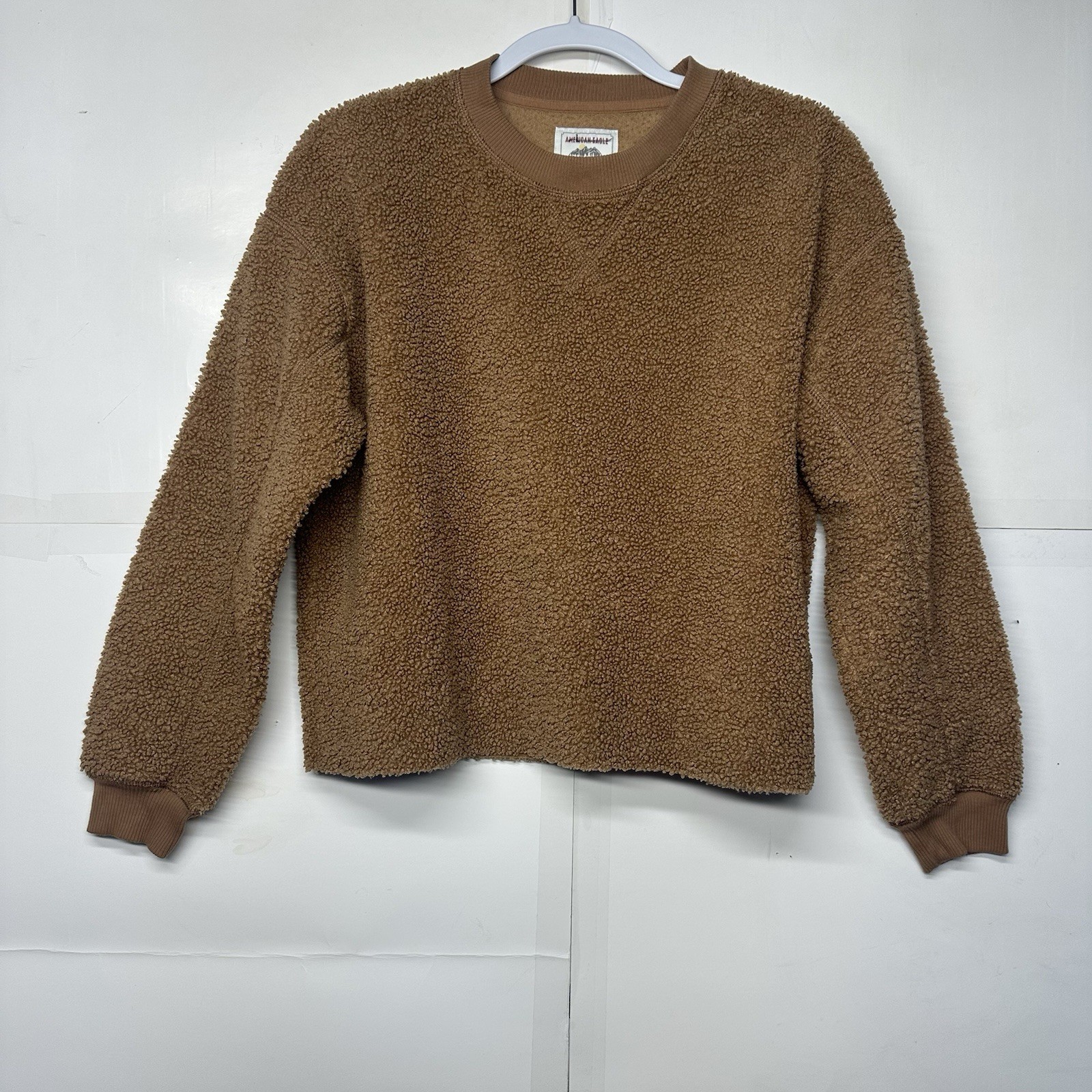 American Eagle: Teddy Sherpa Cropped Pullover Crewneck Sweatshirt Comfy Size XS