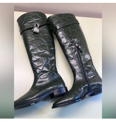 NWT And Box AGL Made In Italy Leather Boots Green Women s Size 37