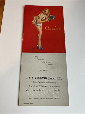 Vintage Al Buell pinup GGA advertising blotter  Come and Get It  sexy apron