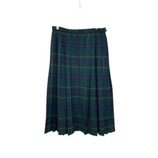 Vintage Pendleton Celebration Tartan Skirt Pleated Green Wool Size 12
