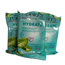 3 Pack Pond's Vitamin Micellar Wipes Hydrate Aloe Vera Vit B3 Pre-Moistened