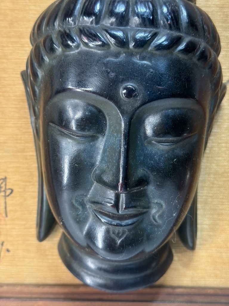 Vintage Japanese Bronze Buddha Head Mask Relief Yakushiji Temple
