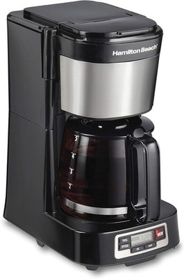 Hamilton Beach 5-Cup Compact Programmable Coffee Maker, Black & Stainless
