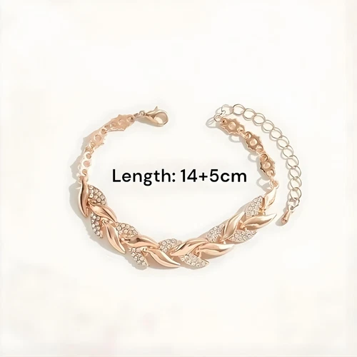 Rhinestone Pave Jewelry Gift Set Leaf Link Necklace Bracelet Women Ladies UK NEW - Picture 3 of 8