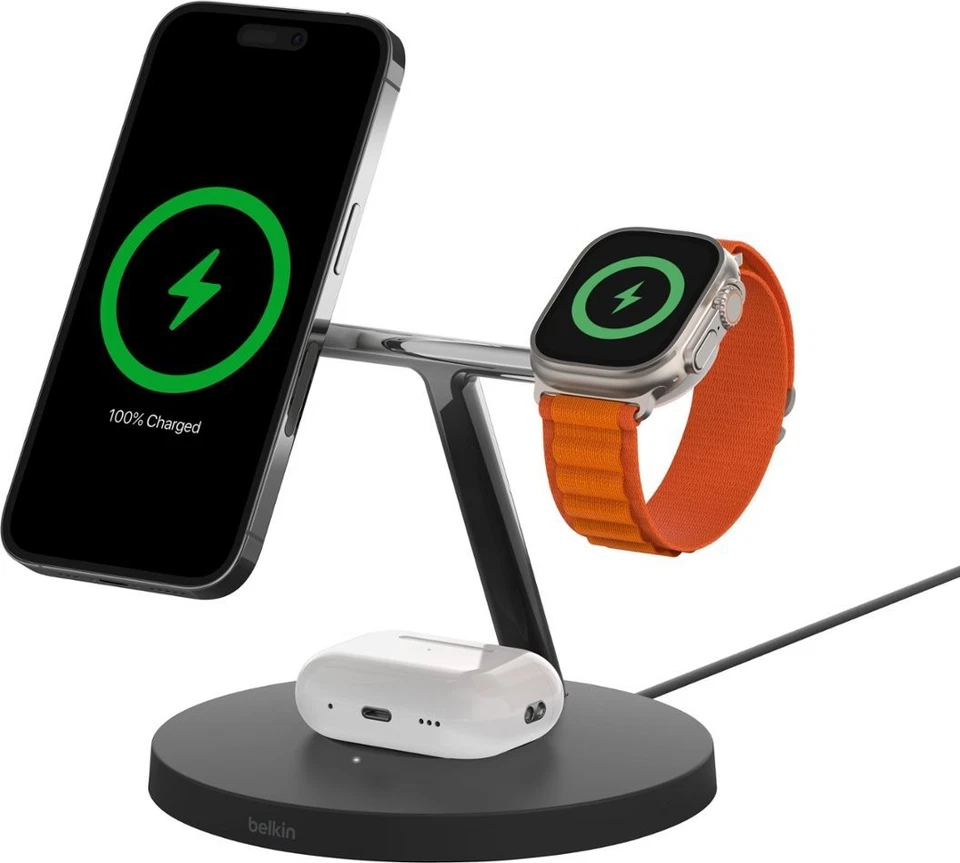 Belkin BOOSTCHARGE PRO 3 in 1 Wireless Charging Stand with MagSafe - Black