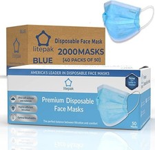 Disposable Black 3-Ply Face Masks Adult with Nose Wire 2000 Pack