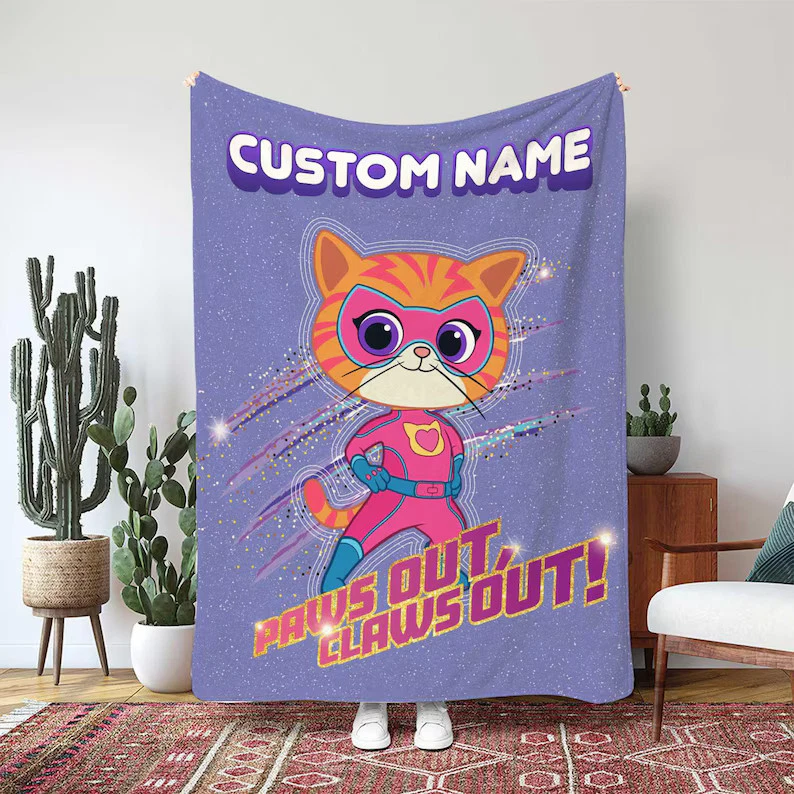 Super Kitties Blanket, Bitsy The Cat And Buddy The Kitten Custom Fleece Blanket