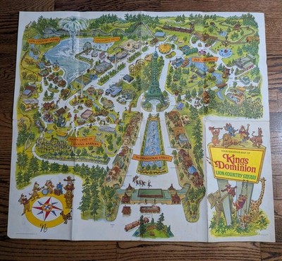 1975 Souvenir Map Of Kings Dominion 28 x25  Amusement Park
