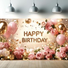 Birthday Backdrop Happy Birthday Backdrop for Women 71 x 43 Inch Polyester Bi...