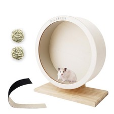 9in Silent Hamster Wheel with 2 Natural Chew Toys - Wooden Exercise Wheel wit...