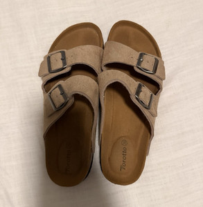Torotto Women's Beige Faux Leather Slide Sandals Adjustable Buckle Straps 8.5