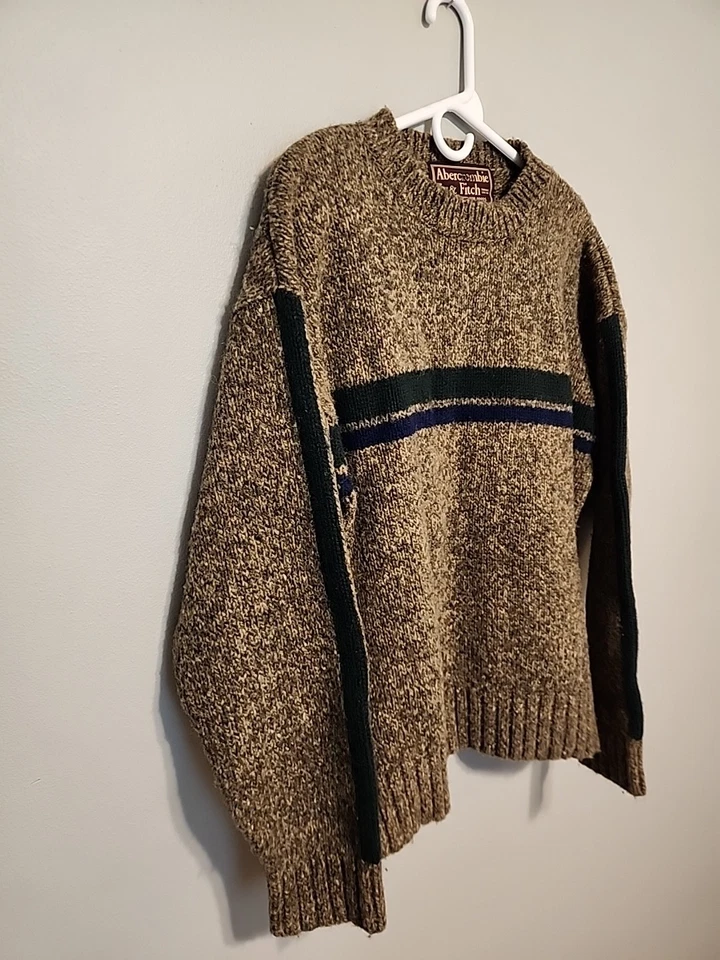Vintage 90s Abercrombie And Fitch Heavy Shetland Wool Hand Knit Sweater Sz XL - Image 3 of 4