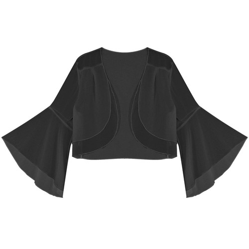 Women Chiffon 3/4 Bell Sleeve Open Front Sheer Shrug Bolero Cardigan Crop Tops - Picture 33 of 38