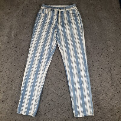 American Eagle Jeans Womens 00 Blue Mom Striped Straight Leg Mid Rise