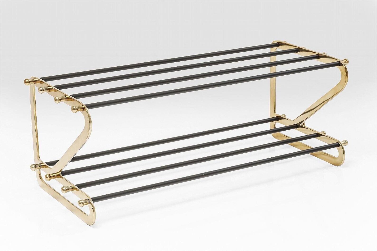 Two-Tier Black Brass Shoe Rack for Hallway Porch or Boot Room - Stylish Space-Saving Design