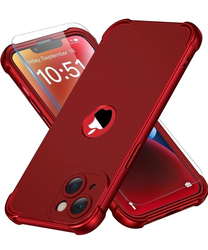 Red iPhone 15 Case [2 x Screen Protectors] Military Grade Drop Test 6.7 Inches-image