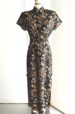 Cheongsam Traditional Asian Black And Gold Long Slit Formal Dress