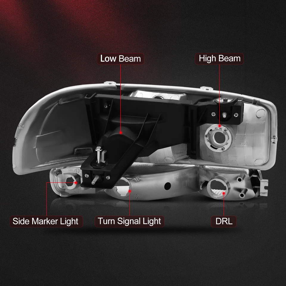 Headlights Assembly For 1999-2007 GMC Sierra Yukon XL 1500 Chrome Housing Pair - Image 4 of 4