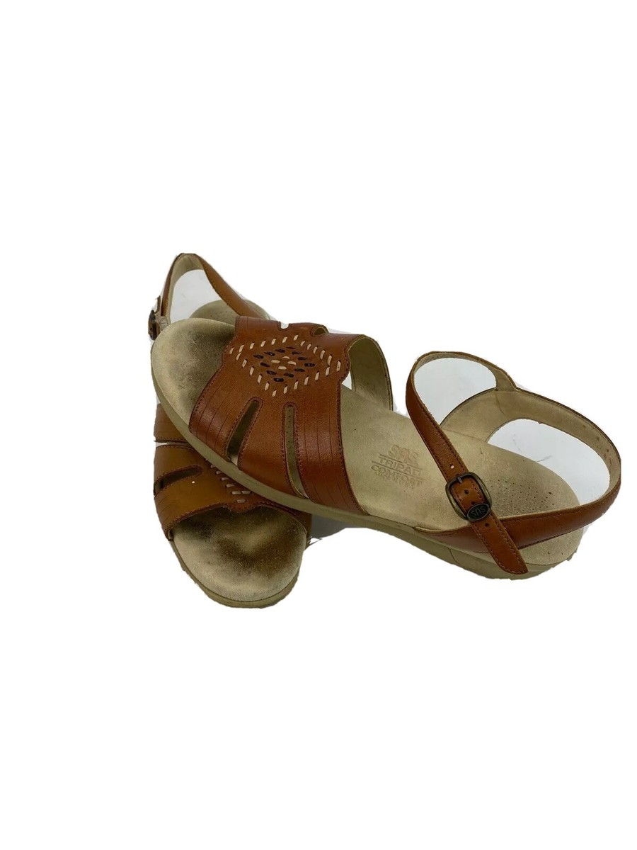 SAS Huarache Quarter Strap Sandal Brown Leather Buckle Tripad Women’s Size  10 M
