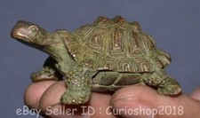 Estatua de tortuga animal Feng Shui de bronce púrpura chino antiguo de 2,2"