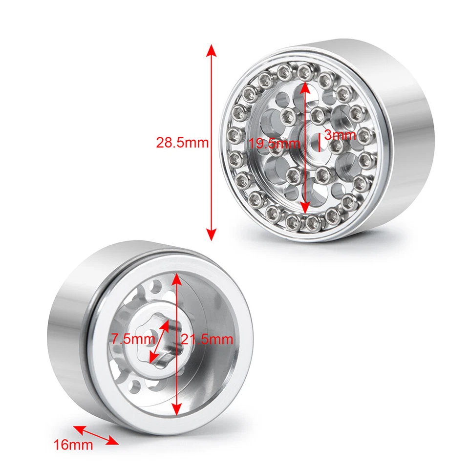 4X Alloy Beadlock Wheel Rim Hub For 1:24 Axial SCX24 AXI90081 AXI00001/2 RC Car - Image 2 of 4