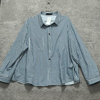 Zanzea Shirt Top Womens 24 Blue White Striped Button Up Career Classic Chic