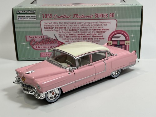 GREENLIGHT 84098 – Cadillac Fleetwood Series 60 1955 – Rose, Toit Blanc – 1/24