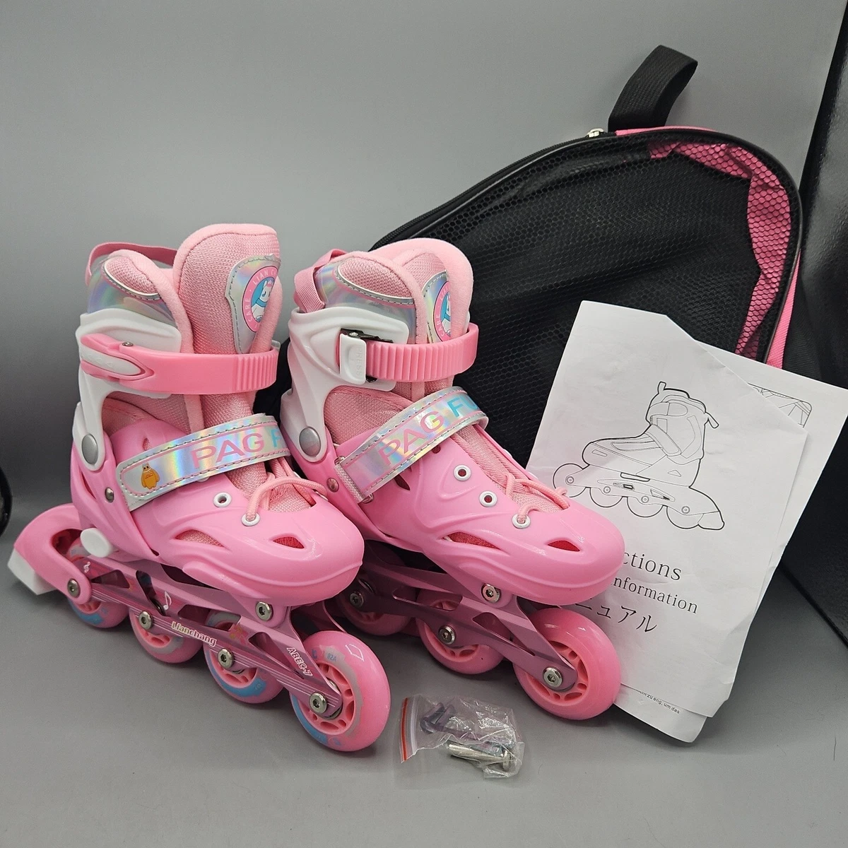 Lianchang Youth Girl Adjustable Inline Roller Blades Skates 12.5 2Y Pink Lights