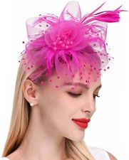 Fascinators Hat Women Tea Party Headband Flower Cocktail One Size, Hot Pink