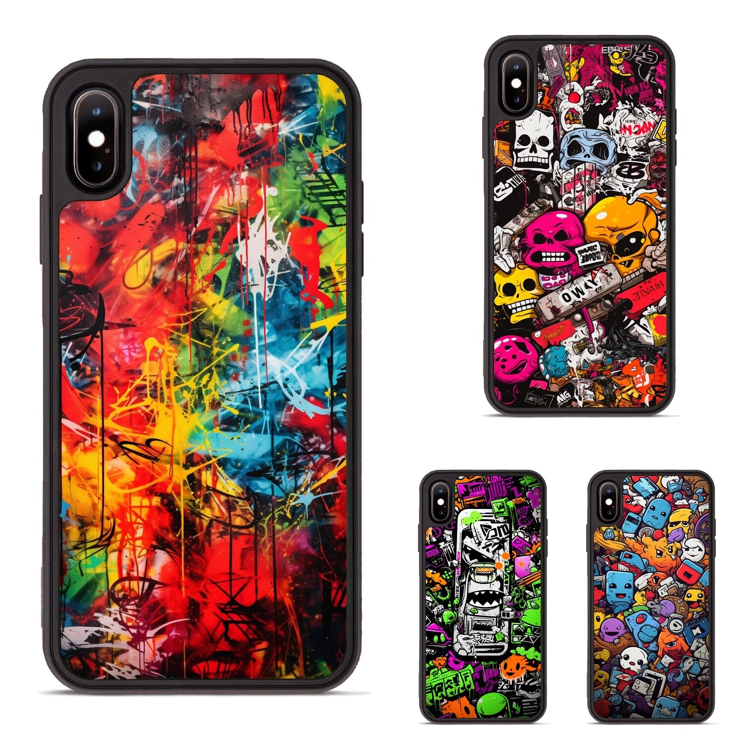 Textured Collage Graffiti Sticker Covers for iPhone XS XR 6 7 8 Plus SE 2nd 3rd Gen