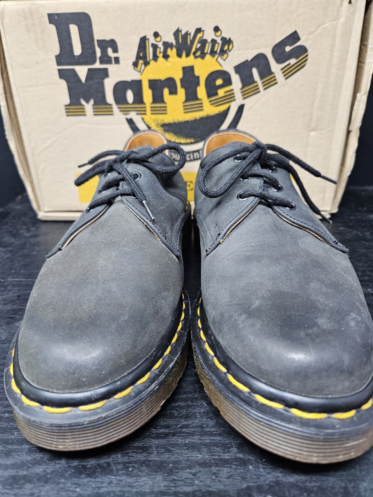 SAOLA Scarpe Oxford Doc Dr. Martens 3 occhielli nere suola a strappo pelle taglia US 7 UK 6 UOMO scatola