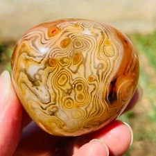 135g Small Yellow Black Carnelian Agate Line Pattern PalmStone Mineral Specimen