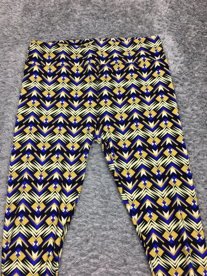 Leggings Lularoe altos y curvilíneos para mujer amarillo azul rosa diseño de flores a cuadros Foto 2 de 4