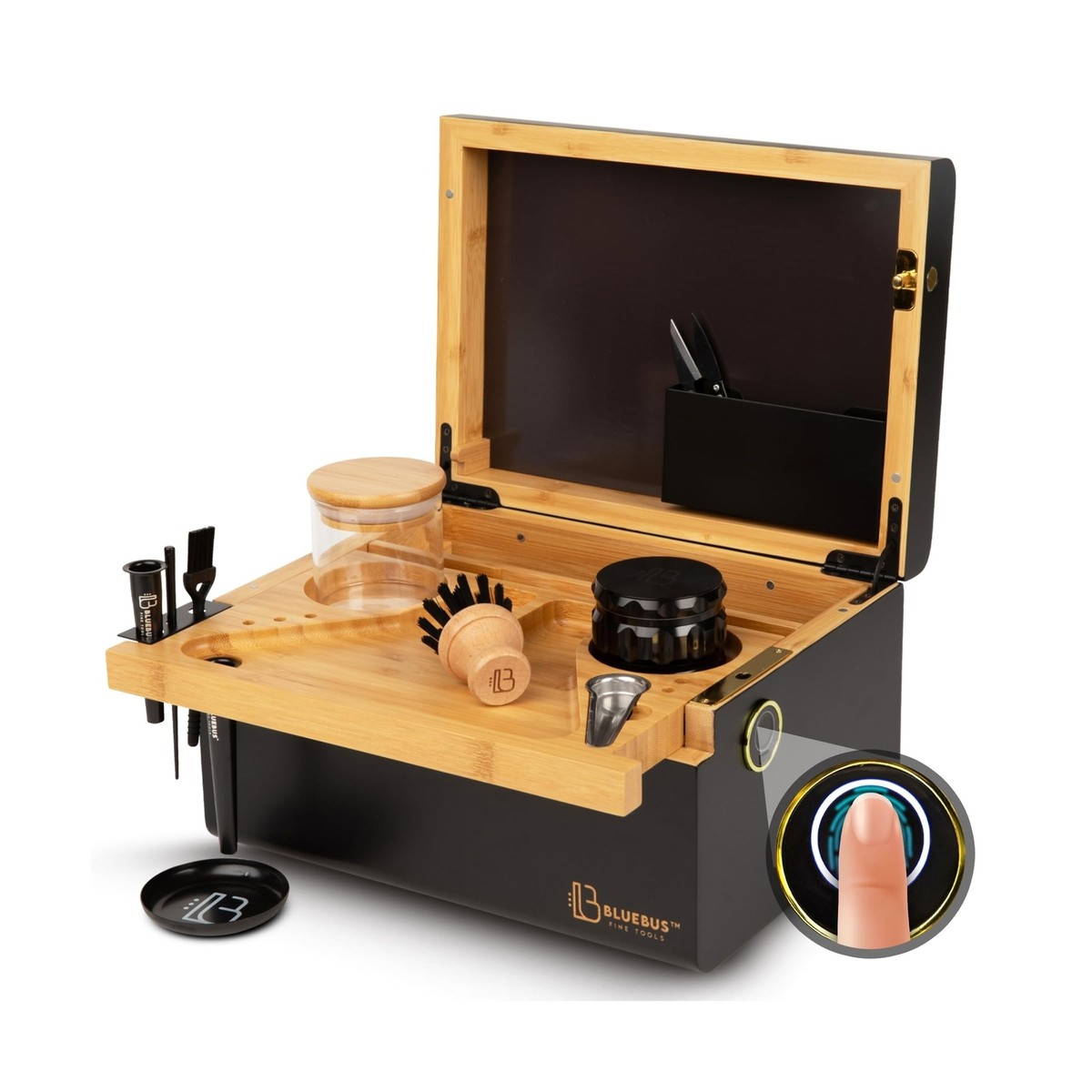 Discovery 2.0 Large Bamboo Box with Fingerprint Lock, Lid, Glass