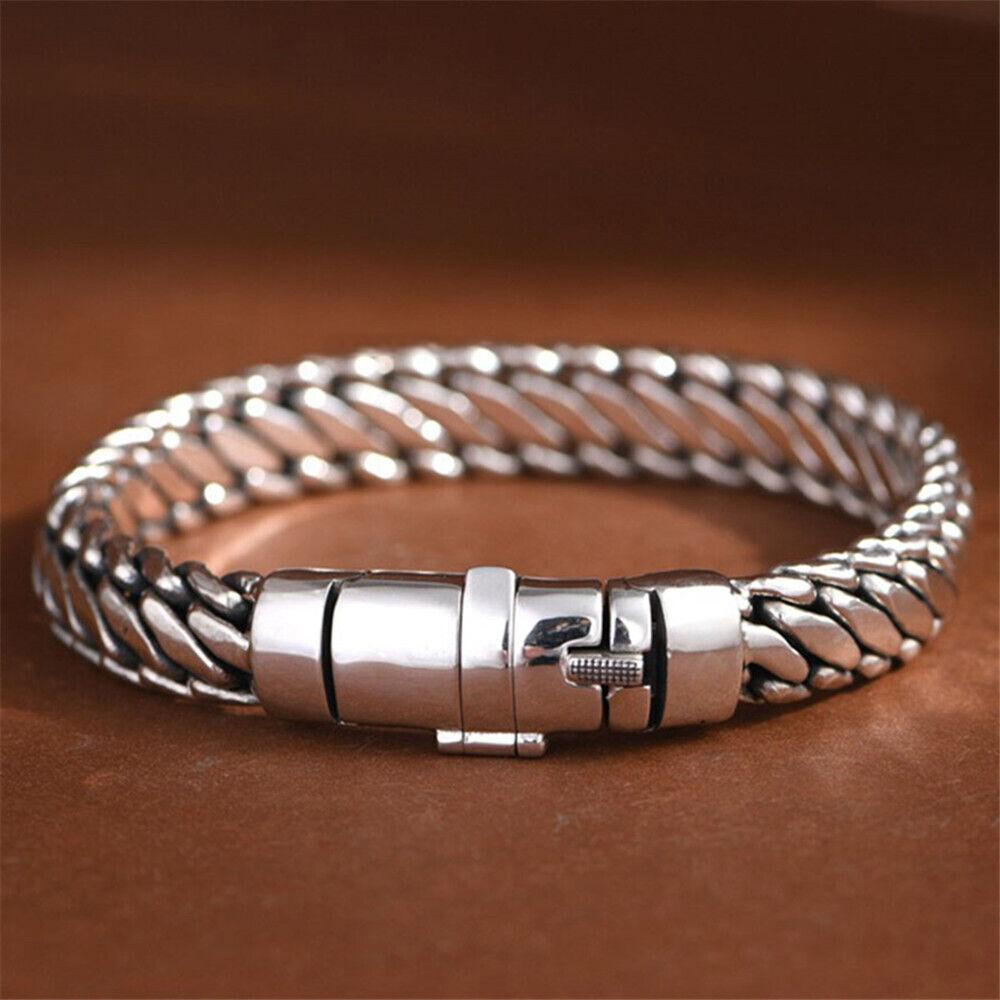 Pure S925 Sterling Silver Chain 10mm Braided Wheat Link Bracelet