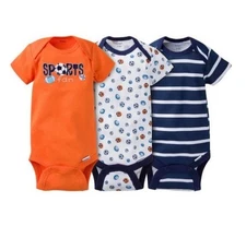 Gerber Baby Boy 3-Piece Navy/Orange Sports Onesies Size 0-3M