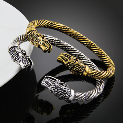 Men Viking Wolf Head Cuff Stainless Steel Norse Bracelet - Foto 6