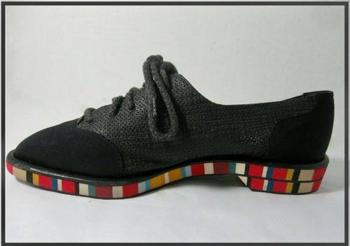SELTENES PAAR! Pancaldi Damen CapToe Schnürschuhe Oxford-Schuhe Leder & Stoff 6,5 B Italien - Bild 4 von 12