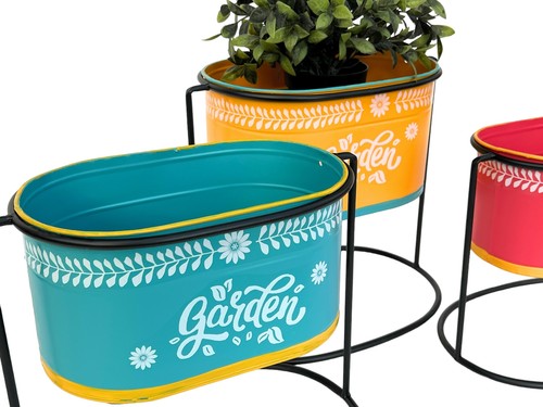 Blumenhocker mit Topf Metall Stehend Mehrfarbig 3er Set Blumenständer Modern - Bild 4 von 11