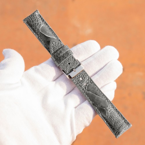 Gray Ostrich Watch Strap, Men's Grey Leather Band, Ostrich Leg Skin 14-26mm - Picture 4 of 7